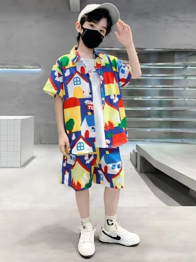 

﻿2024 Summer Holiday Style Baby Boys Outfit Set Children's Print Clothing Sets Shirt + Shorts Clothes Kids Outfit Suit Clothes