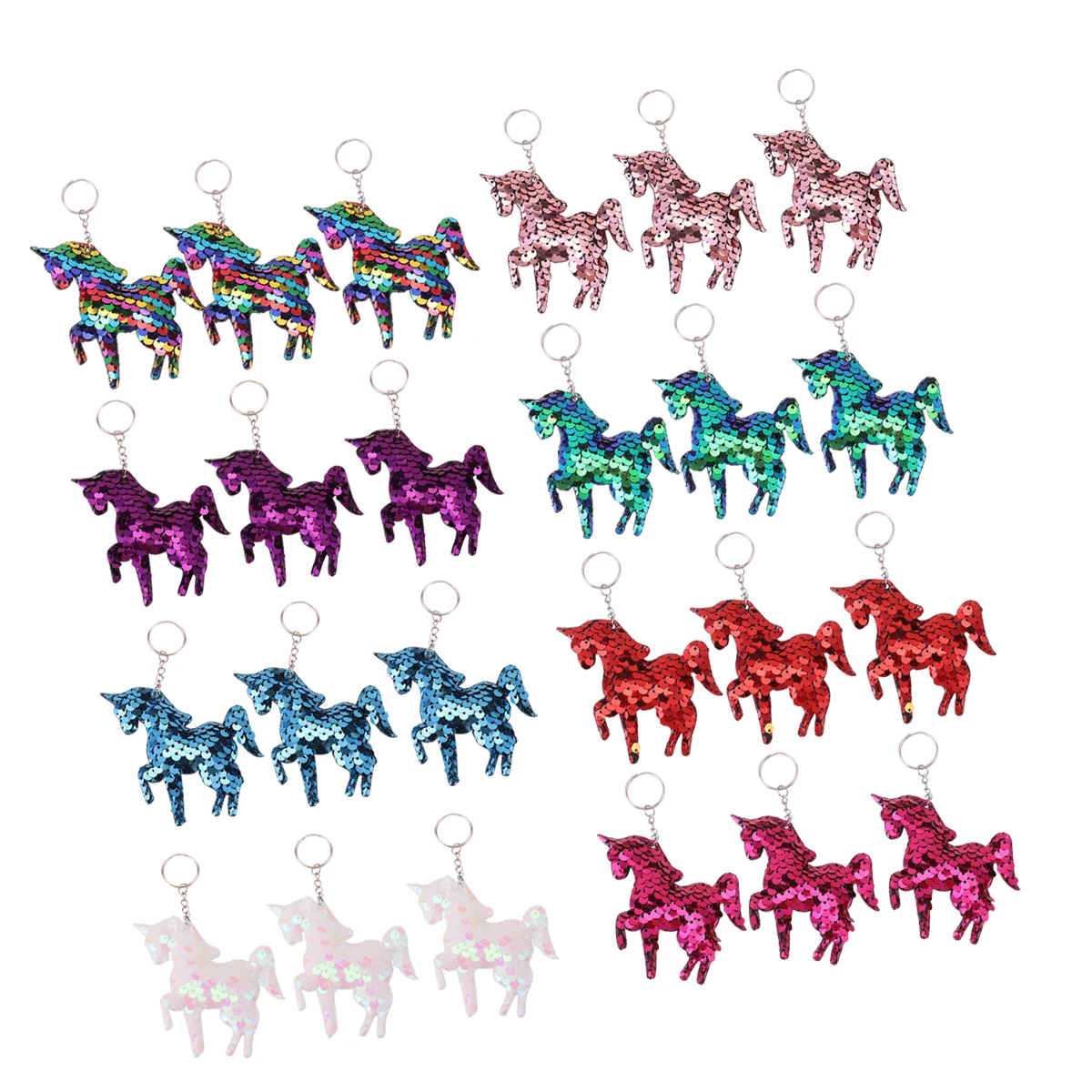 24Pcs Cartoon Sequin Keychains, Glittering Double-Sided Horse Shape Keyrings, Perfect For Birthday Party Favors, Bag Accessories