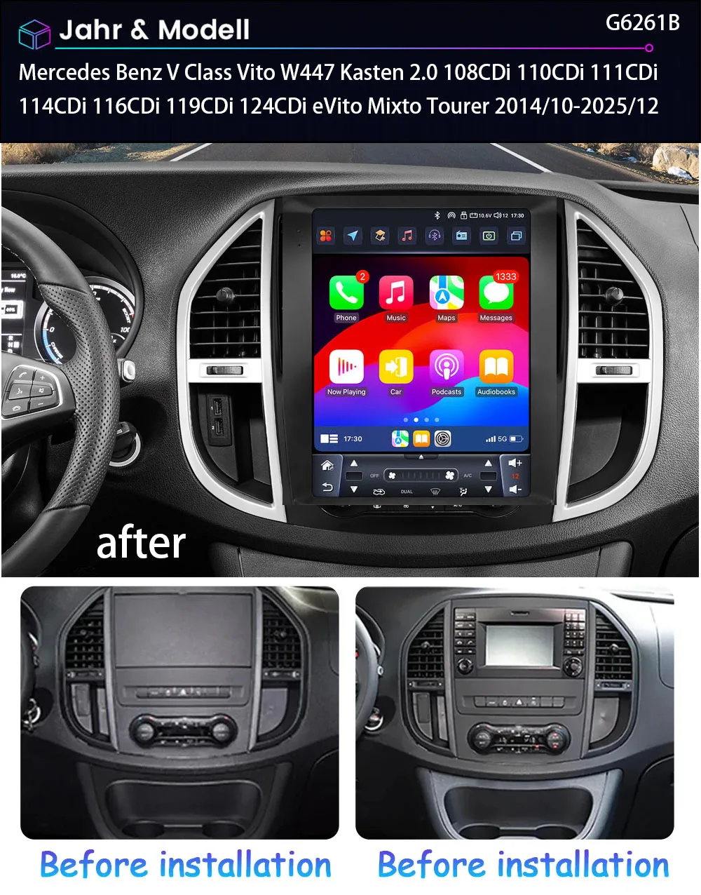 Android car radio Carpaly GPS Navigation rearview camera for Mercedes Benz V Class Vito W447 110 111 116 119 120 124 eVito Mixto