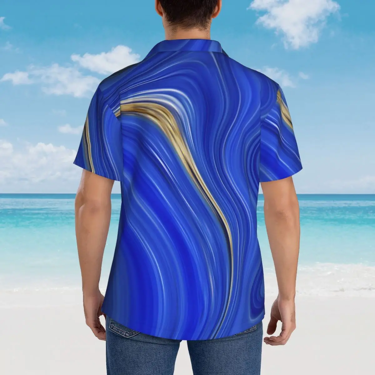 Blue Marble Vacation Shirt Abstract Liquid Hawaii Casual Shirts Man Elegant Blouses Short Sleeve Streetwear Graphic Top