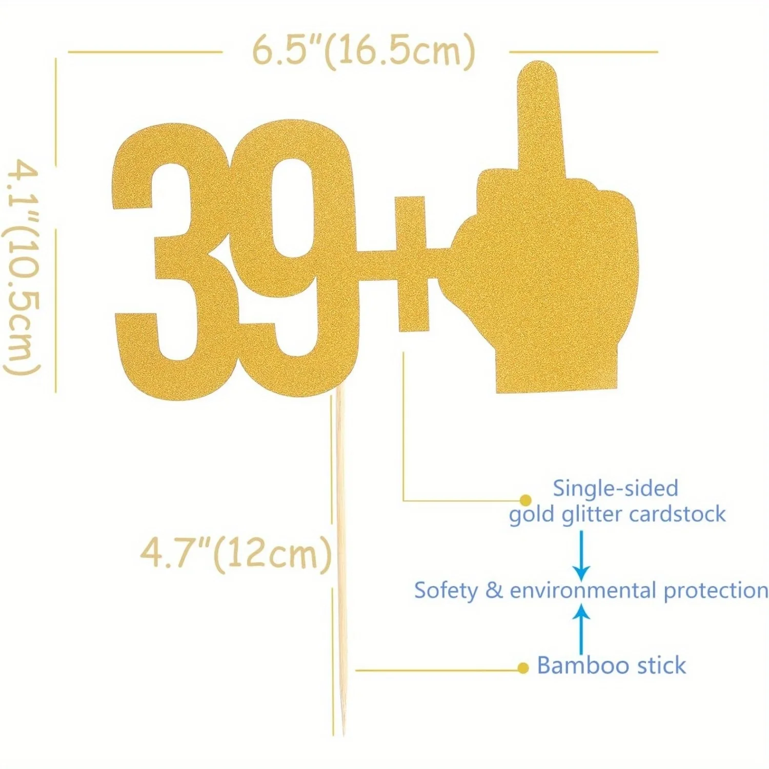 1 Stück goldener Glitzer-Kuchenaufsatz – Premium 39+1 Geburtstagsdekoration mit Bonus-Glitzer-Anhänger für Jubiläumshochzeiten – Detail 3