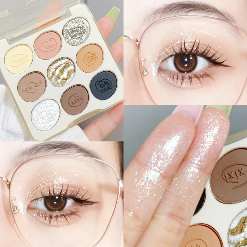 XiXi-Palette de fards à barrage à paillettes brillantes, ombre à barrage mignonne naturelle, maquillage étanche longue durée, cosmétiques de beauté rares, 256, 9 couleurs