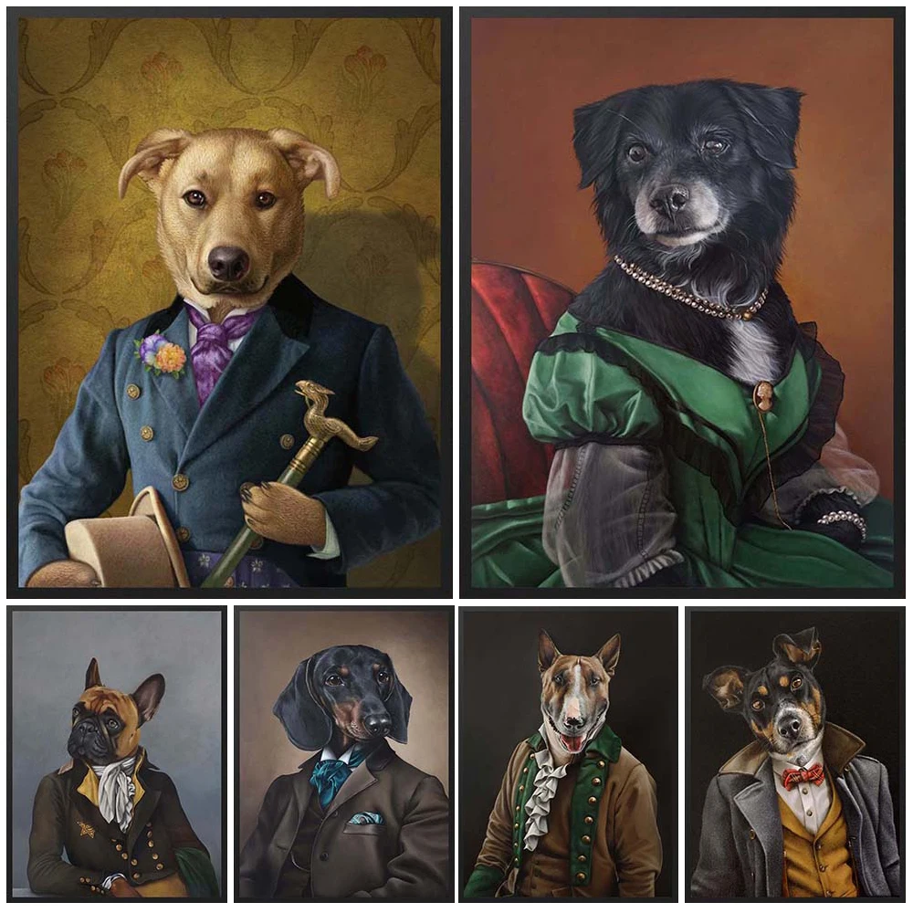 Pet Cat Gentleman in Suit Dog Posters Wall Pictures For Living Room Nordic Poster Wall Art Canvas Painting Home Decor Unframed