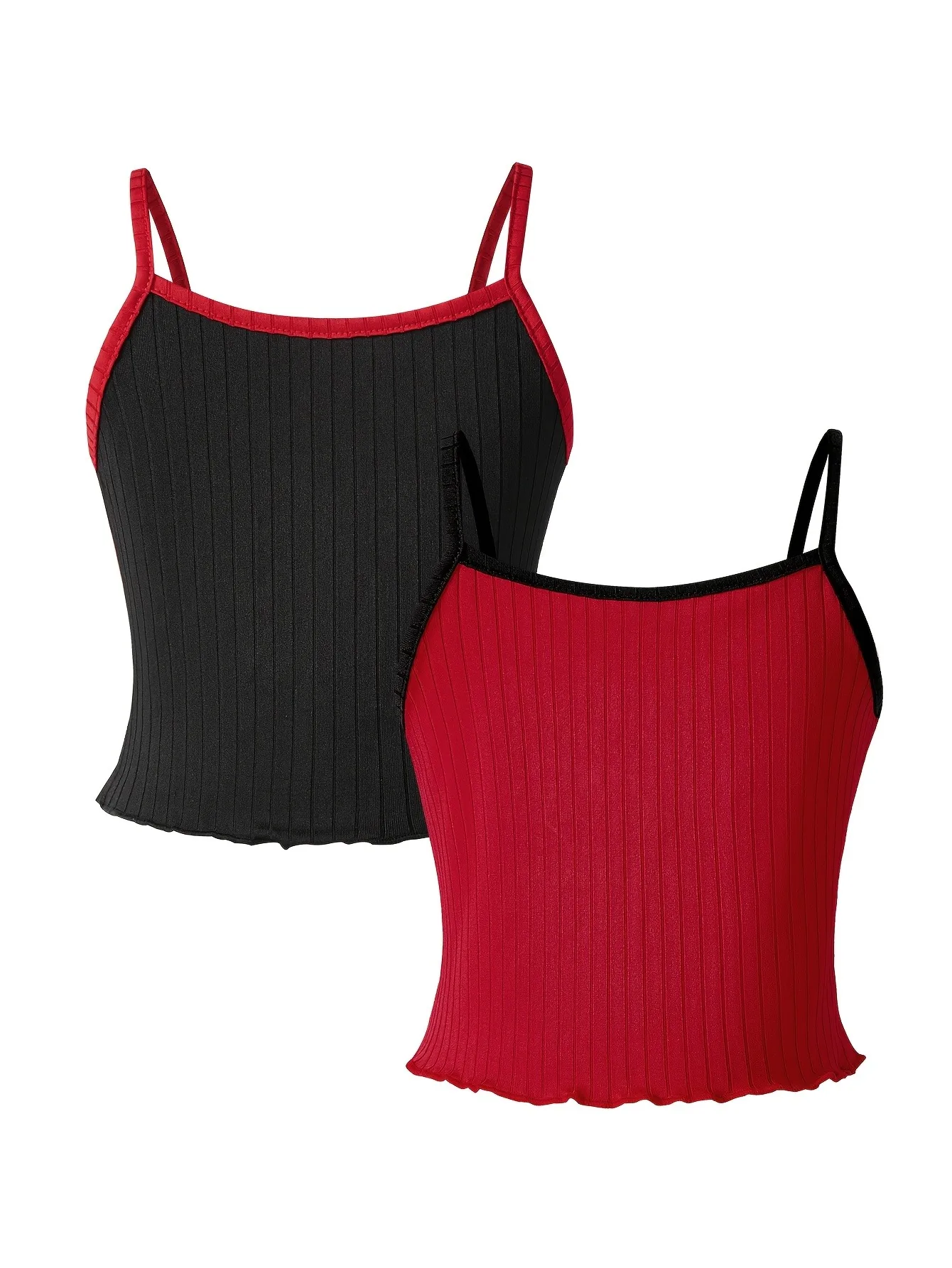 Stretchy Girls 2-Pack Spaghetti Strap Vests, Spider Pattern Fitted Rib Knit Camisole for Inner Layering Casual Outing Party Wear view 2