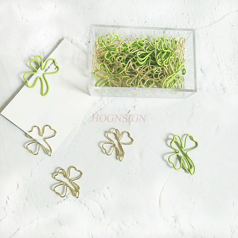 15pcs Mixed Four Leaf Grass Styled Paper Clips Student Lovely Bookmark Metal Paper Clips Colorful Paper Clips