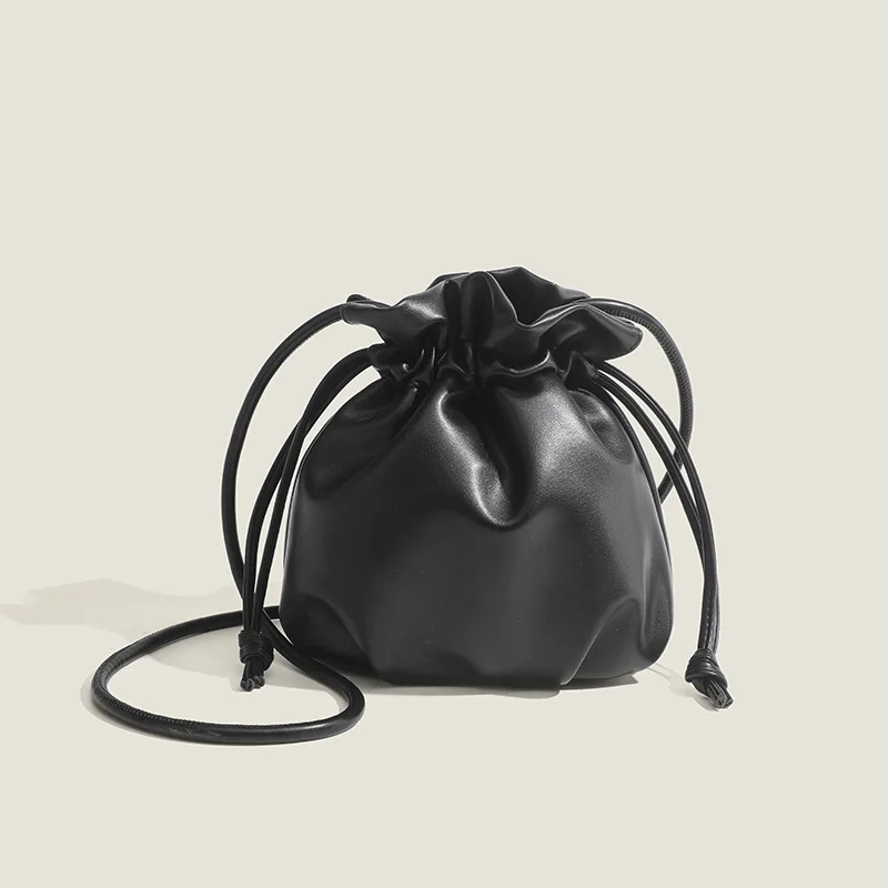 Fashion Simple Women Drawstring Bucket Bags Female Small Shoulder Bags Lady Soft PU Leather Crossbody Bags Casual Cute Handbags