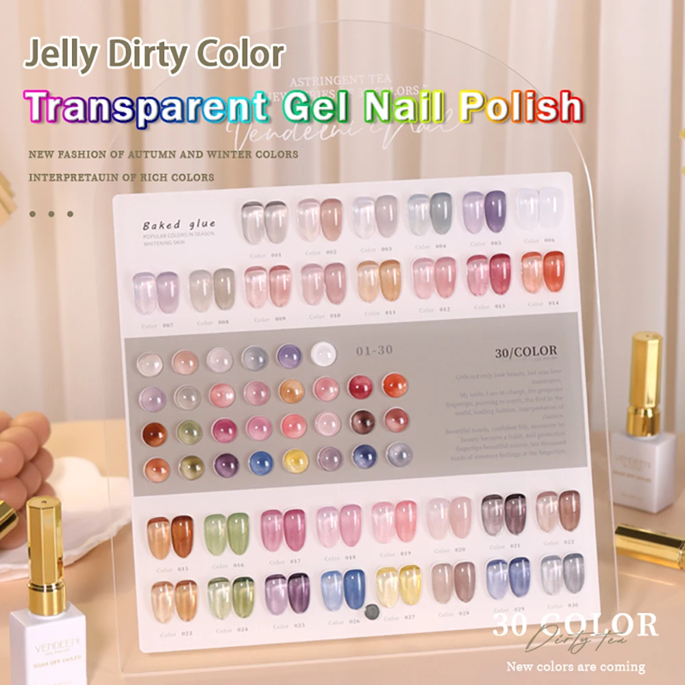 

Vendeeni 30 Colors Jelly Transparent Gel Nail Polish Ice Through Jade Nail Art Gel Lacquer Dirty Color UV Soak Off Gel Varnish