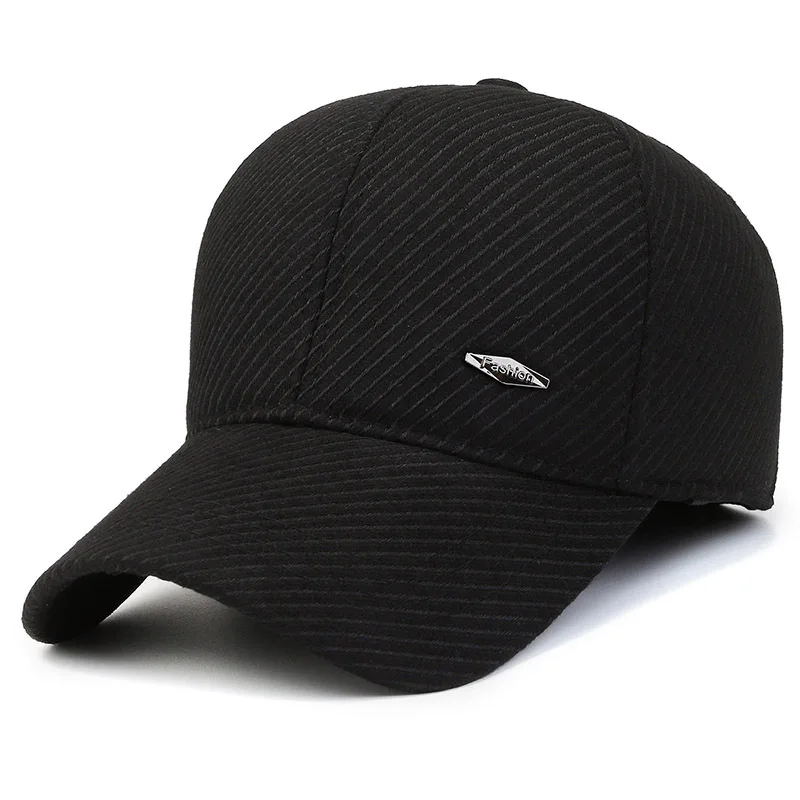 FS Trendy Plus Plush Winter Baseball Cap Black Warm Men Women Earflaps Hats Cotton Outdoor Windproof Grandpa Hat Gorras Hombre