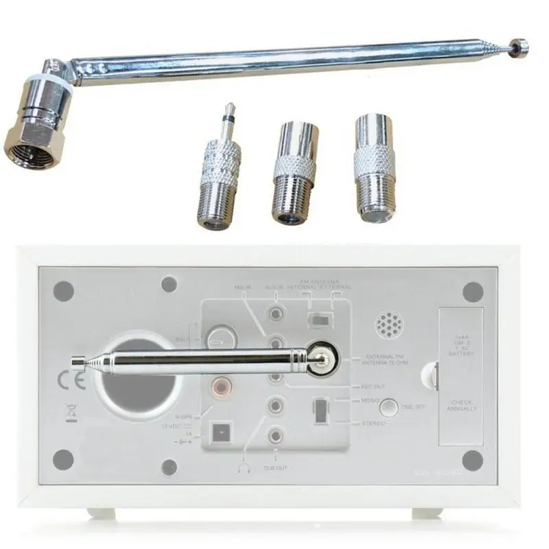 

76cm Telescopic FM Radio Antenna F-Type Male Connector with 3 Adapters 75Ω Universal AM/FM Rod Antenna for Radio, TV Receiver