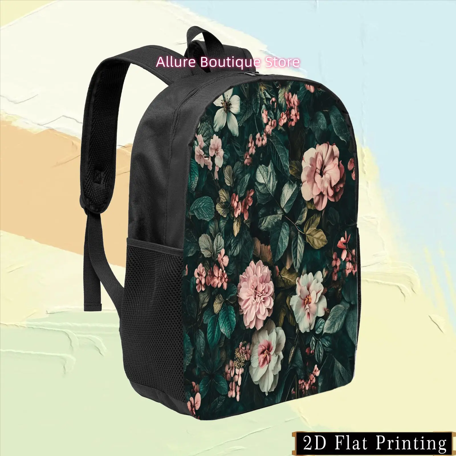 1pc Colorful Single-Sided Printed Student Backpack, Hand-Washable Floral Pattern Shoulder Bag with Zipper Closure, Design for Co