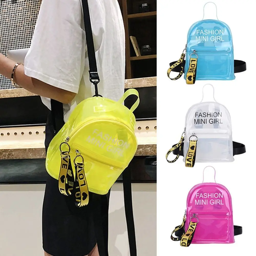 Transparent Laser Backpack for Women Candy Color Letter Fashion Mini Shoulder Bag PVC Jelly Small Schoolbag