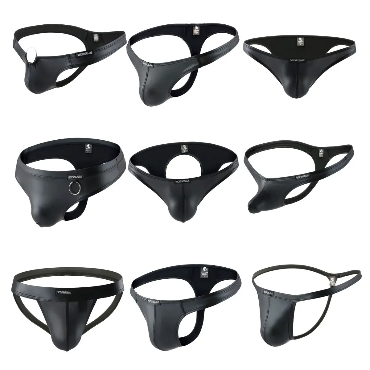 

Sexy Men Black Faux Leather Underwear Mini Briefs Thong G-String Male Elastic Underpant Gay Sexy Metal Ring Lingerie Calzoncillo