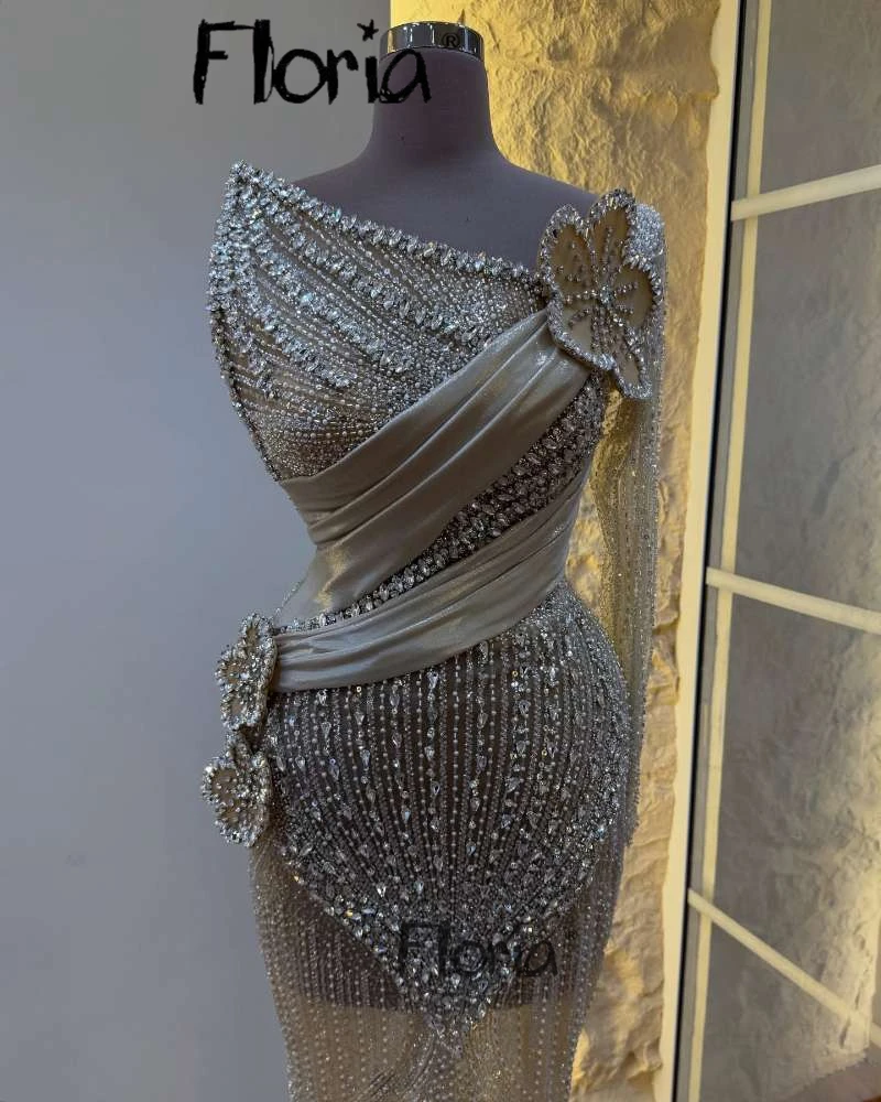 

Блестящие платья для выпускного вечера на одно плечо, роскошное кружевное платье с бисером в арабском стиле для помолвки, платье для второго приема невесты по индивидуальному заказу