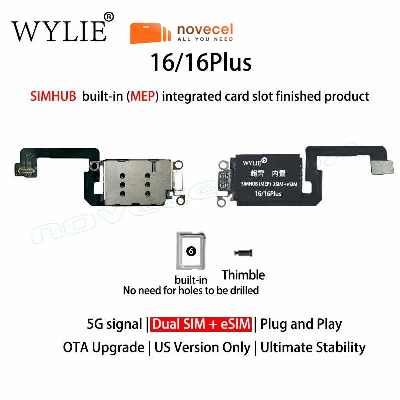 Wylie Built-in MEP Integrated Card Slot Finished Flex Cable for iPhone 14 15 16 17 Pro MAX  US Version to Dual Physical SIM+eSIM