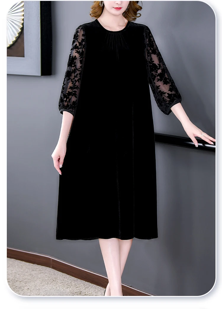 2022 Natural Silk Flocking Warm Midi Dress Women Korean Vintage Casual Velvet Dresses Autumn Winter Elegant Bodycon Office Robe