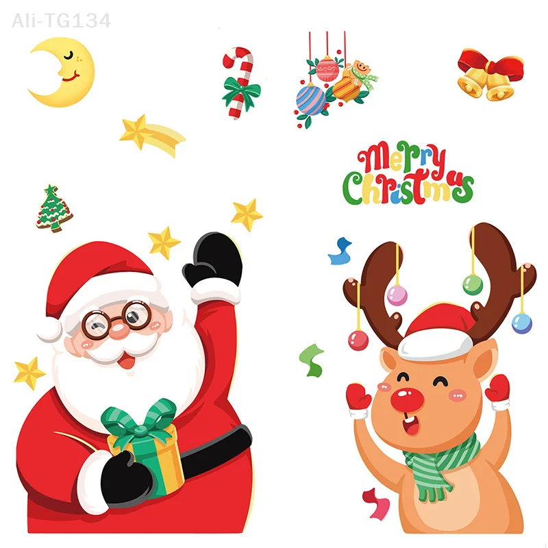 

Hot Sale Christmas Stickers Santa Claus Glass Doors And Windows Without Trace Static Cling Children's Room Christmas Decoration