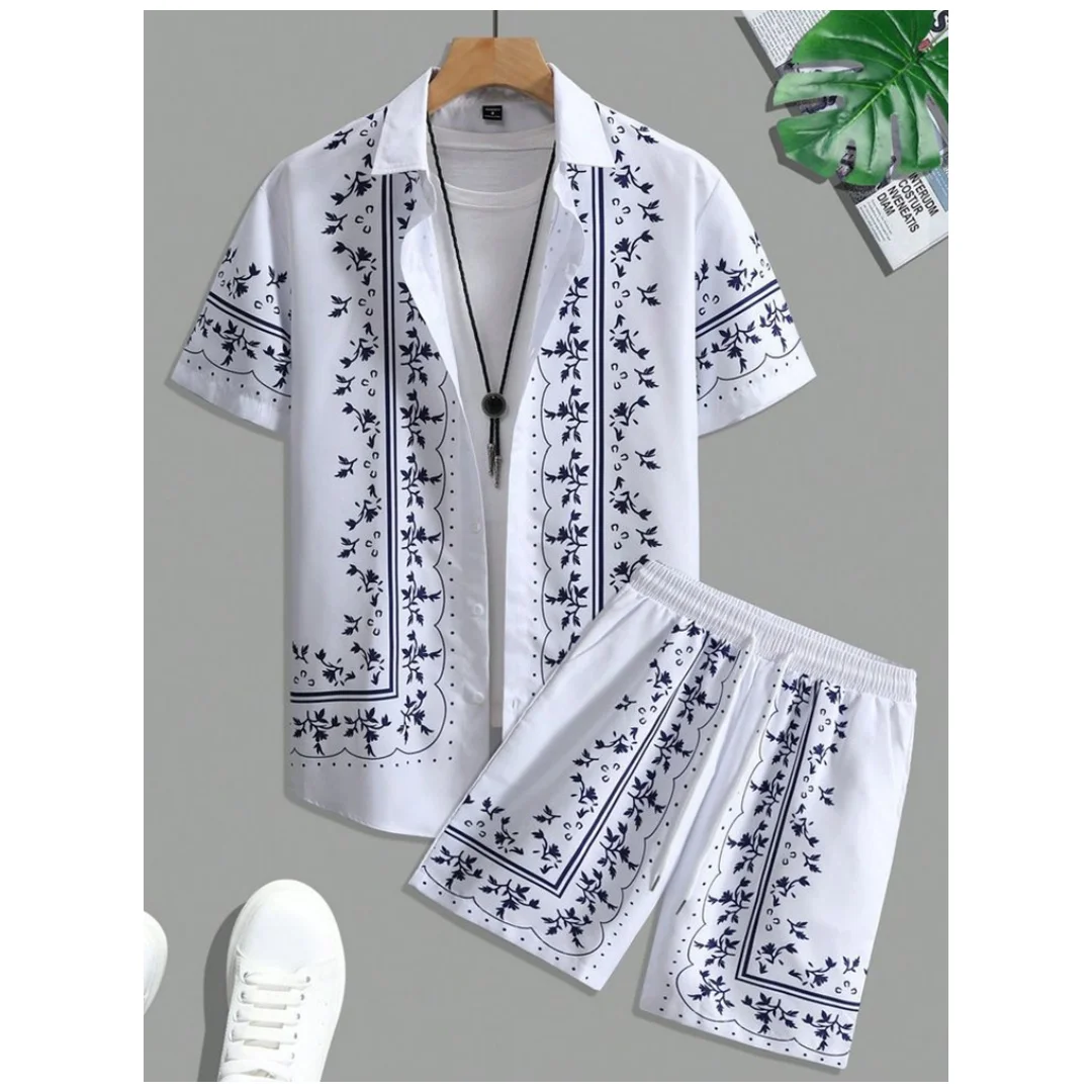 2026 Mens Summer Daily Fashion Short Sleeved Shirts,Summer Short Sleeved Shirts And Beach Shorts,Y2K Casual StreetWearMensShorts