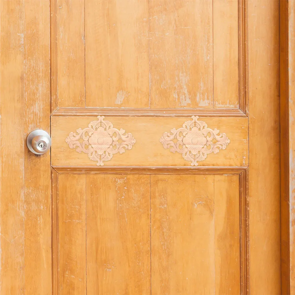 

2pcs Solid Wood Appliques For Furniture Carved Wooden Onlay Cabinet Door Trim Retro Home Decor Ornament Handicraft Sewing