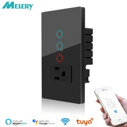 Melery Wifi Smart Tuya Light Switch Stairs Mexico US Wall Socket Plug Outlet Intelligent Glass Panel Remote Alexa Google Home