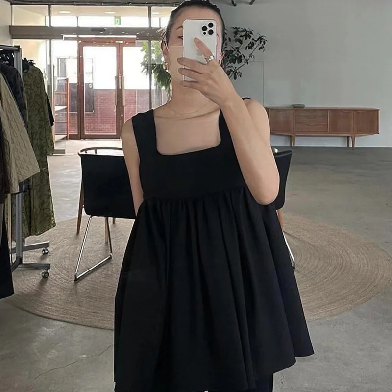 Japanese Loose Slim Temperament All-Match Simple Black Vest Women Summer New Fashion Casual Cute Sleeveless Top Y2k Camisole