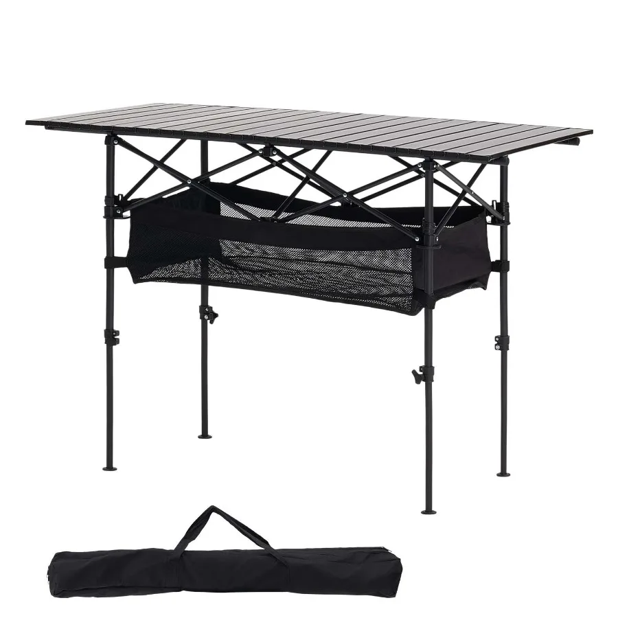 

Folding Camping Table Portable Roll Up Side Tables Lightweight Aluminum Beach Table with Adjustable Height Large Storage Bag an