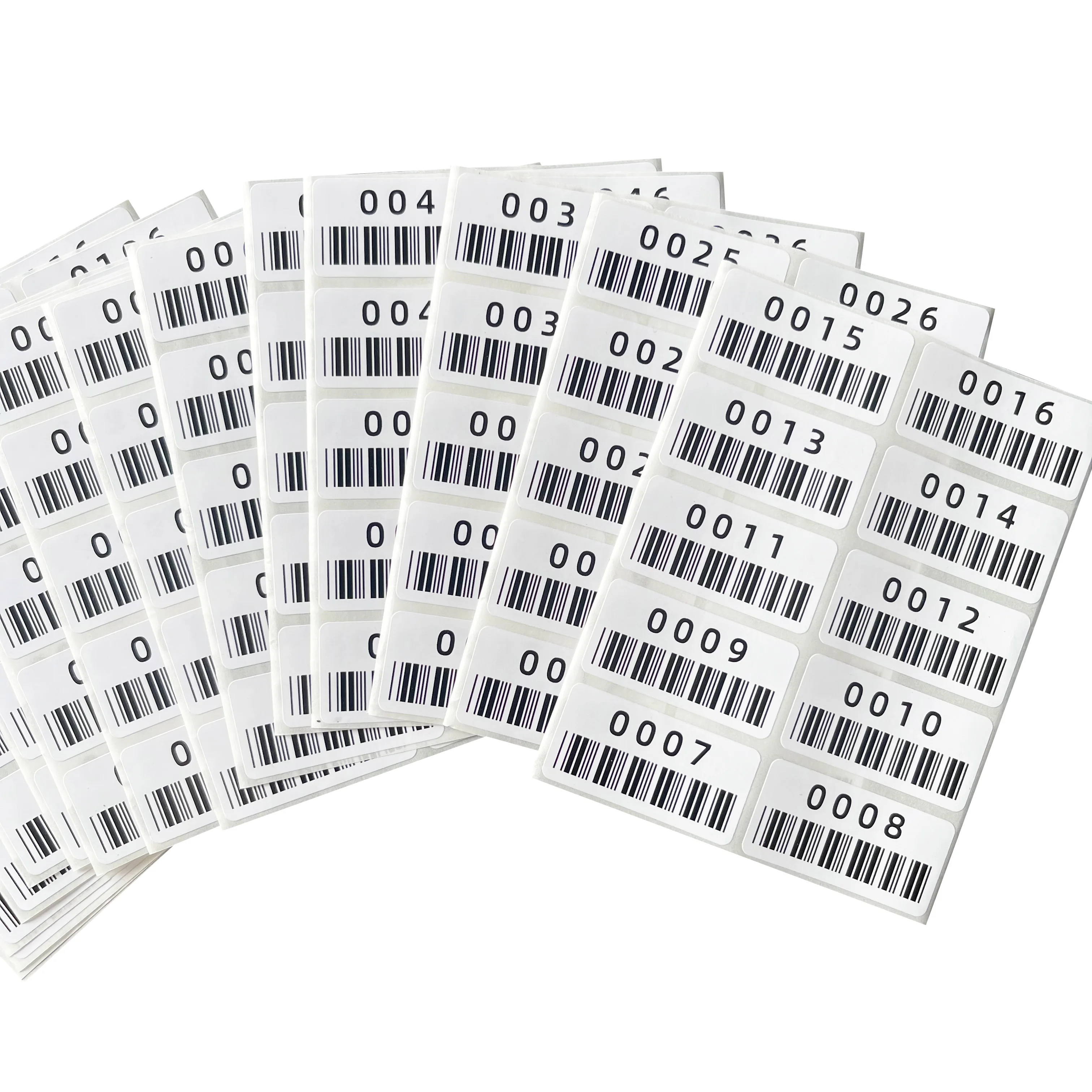 500PCS continuously numbered label sticker 40X20mm600dpi HD pre-printed barcode serial number black text on white background