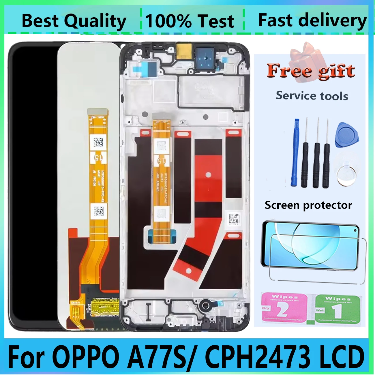 Дисплей 6,56 дюймов Pantalla для Oppo A77S CPH2473, ЖК-дисплей с рамкой и дигитайзером в сборе, запасные части для ремонта мобильных телефонов