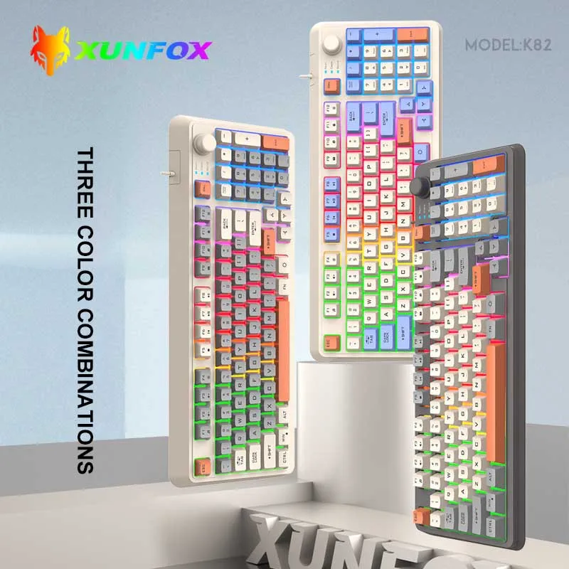 K820 Russian Layout Keyboard with Three Colored LED Wired Mechanical Touch Feel Desktop Computer Office Game Keyboards Mouse set