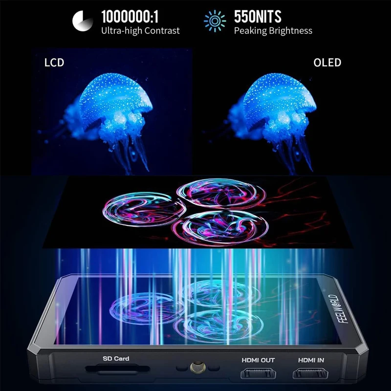 كاميرا FEELWORLD PS6 مقاس 5.5 بوصة OLED وشاشة تعمل باللمس ودعم HDMI بدقة 4K، متوافقة مع التصوير الرأسي/الأفقي
