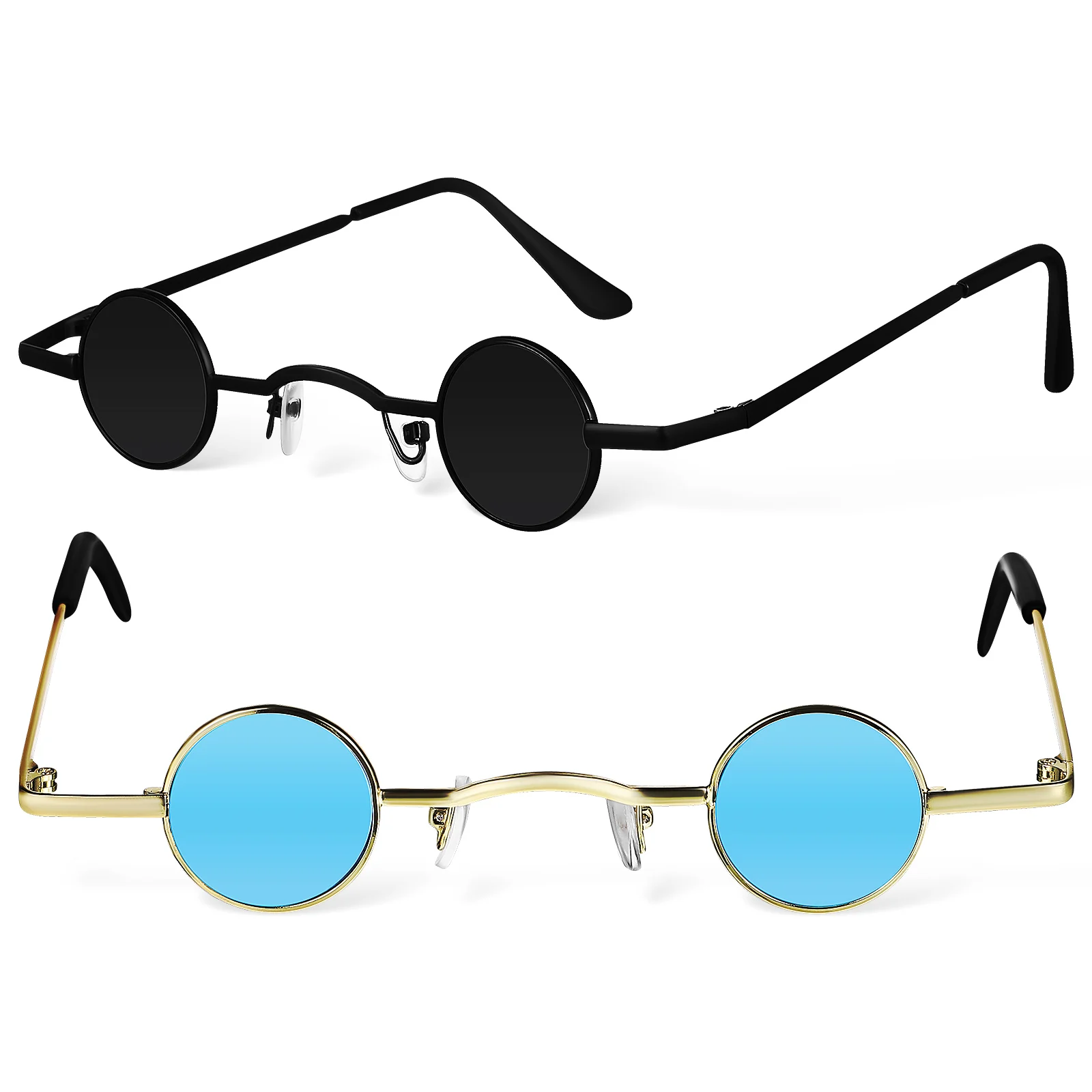 

2pcs Polarized Small Metal Punk Men Women Blue Glass Hip-Hop Sunglasses HipHop Men Sunglasses