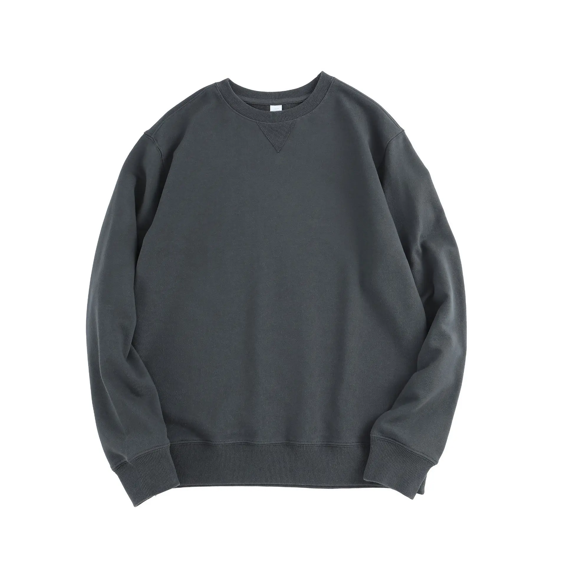 Men Solid Crew Neck Sweatshirt Classic V-Stitch Pullover Shirt Casual Loose Fit Soft Long Sleeve Streetwear Male Daily Basic Top