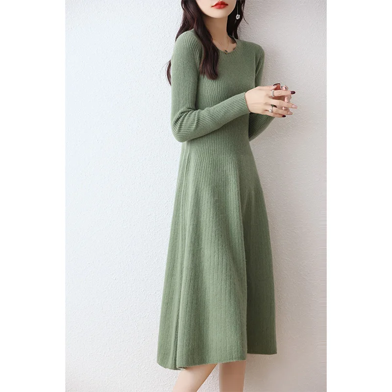 100% Wool Winter Dresses For Women 2023 Fashion Cashmere Sweaters Hot Sale Long Style Pullovers 6Colors Jumpers DR01