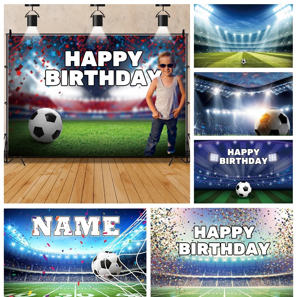 

Custom Soccer Field Photography Background Sports Poster Football Player Birthday Party Decor Gift For Boy Champion Banner Props