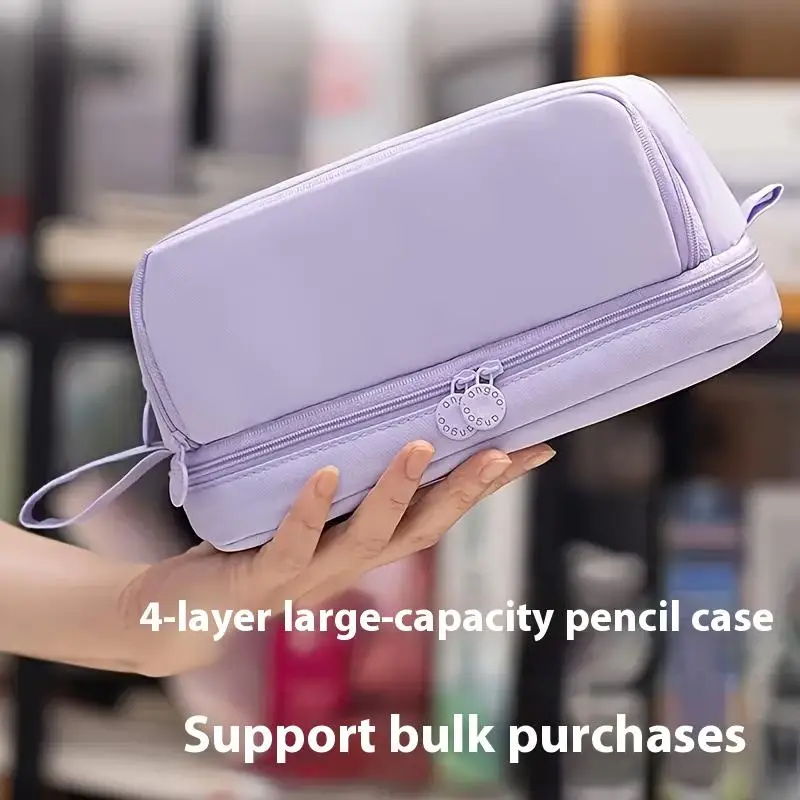 مقلمة متعددة الطبقات ذات سعة كبيرة بألوان معكرونة - مثالية للطلاب وتنظيم القرطاسية المدرسية