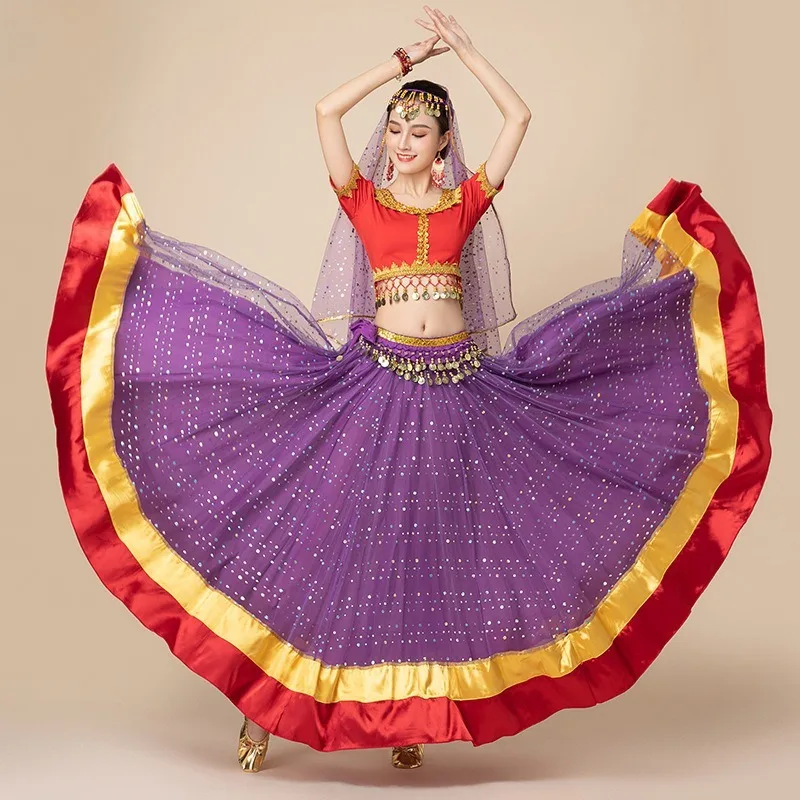 

Women Indian Belly Dance Tops Skirt Set Stage Performance Dancewear Full Set Halloween Bellydance Carnival Party Cosplay Costume