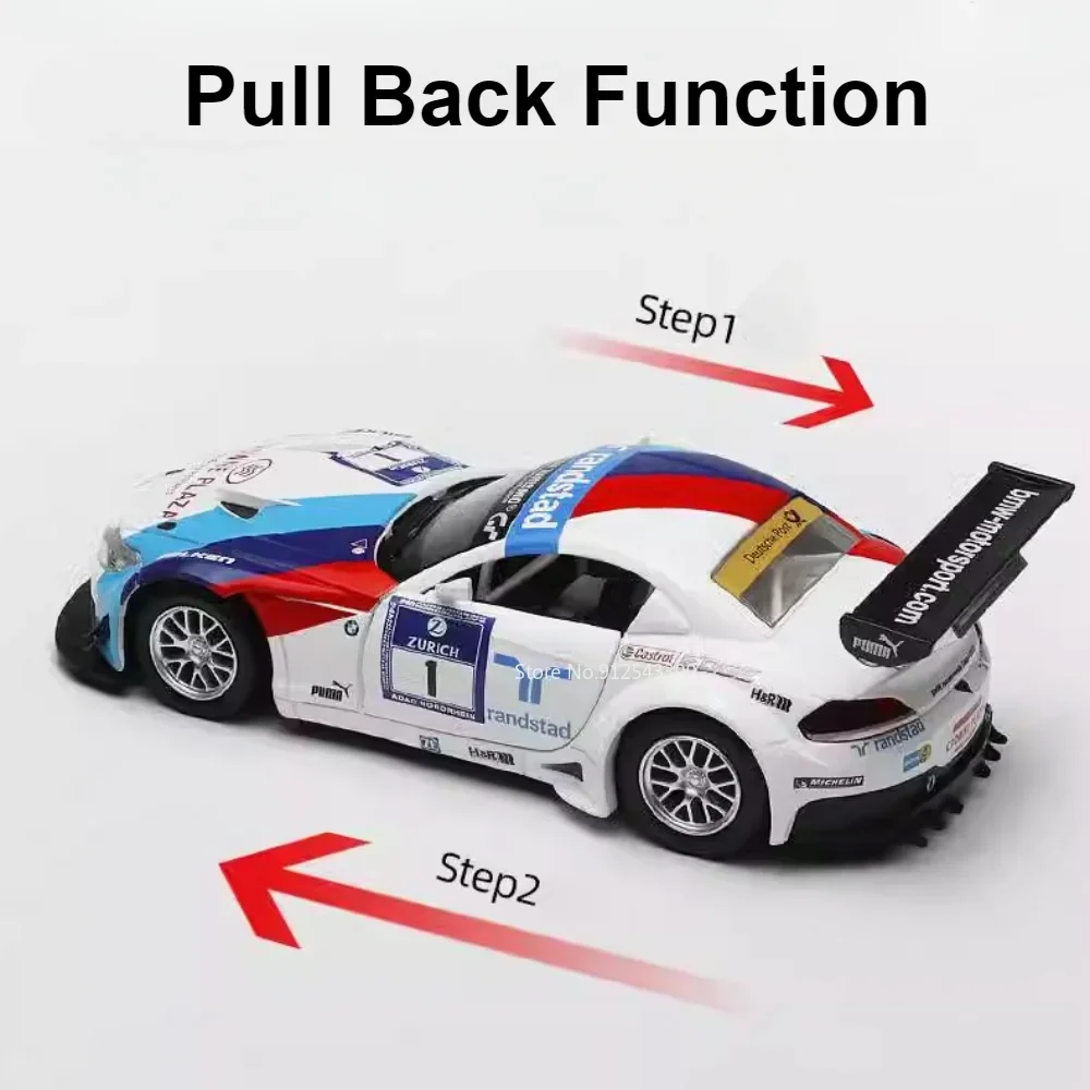 CCA 1/32 BMW Z4 GT3 Rally Car Model Toy Alloy Diecast Simulation Sound Light Pull Back Collection Boys Toys Gifts for Birthday