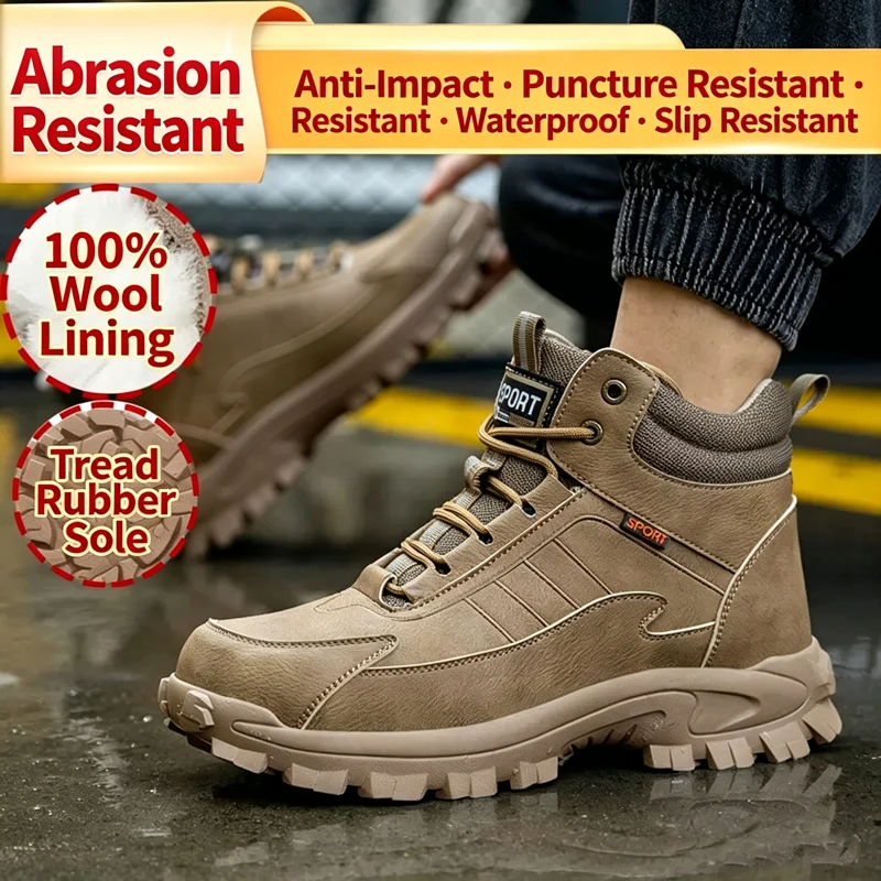 Men's Winter-Rated, Impact-Resistant, Puncture-Resistant Outdoor Construction Work Shoes—Waterproof, Durable Safety Shoes