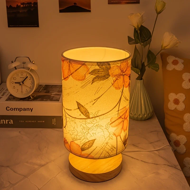 مصباح مكتب من القماش المطبوع باللون البرتقالي، يعمل بمنفذ USB، مناسب لغرف النوم وغرف المعيشة وما إلى ذلك، للإضاءة الزخرفية.