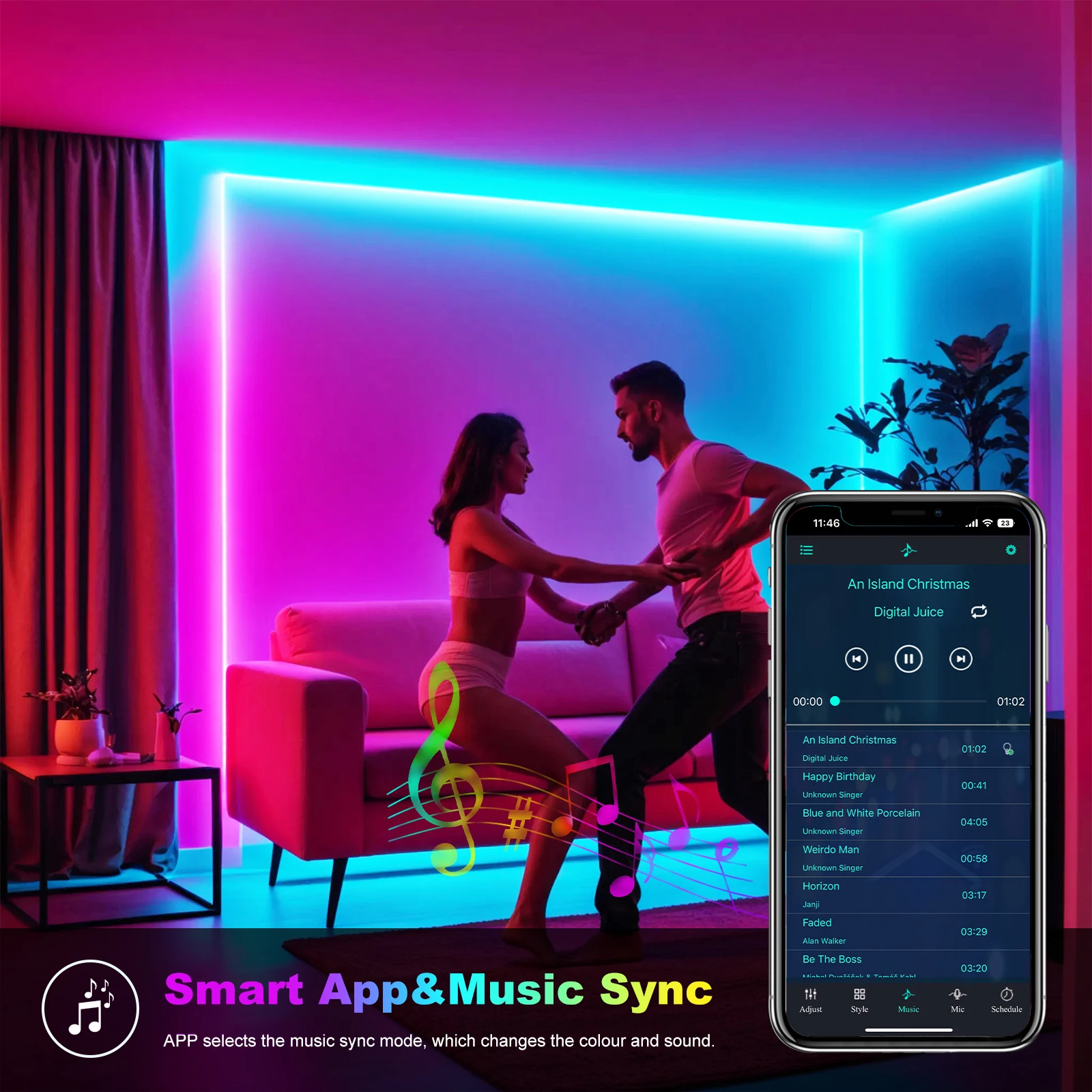 Neon LED Strip Lights 12/24V 84LEDs/M Waterproof Bluetooth RGB Music Sync Control with App/Remote Flexible Silicone Ribbon Tape