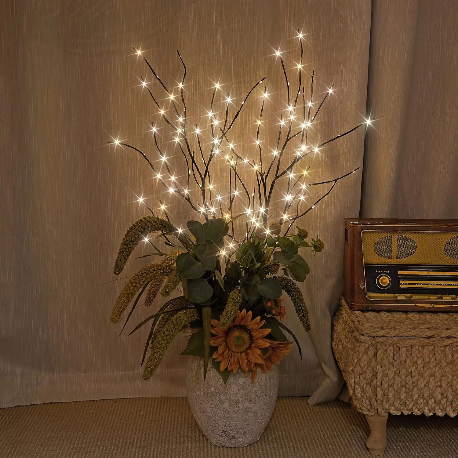 Lighted Artificial Twig Branch with Mini LED Lights Battery Operated with Timer And Sticker Christmas Decoration Ship from USA