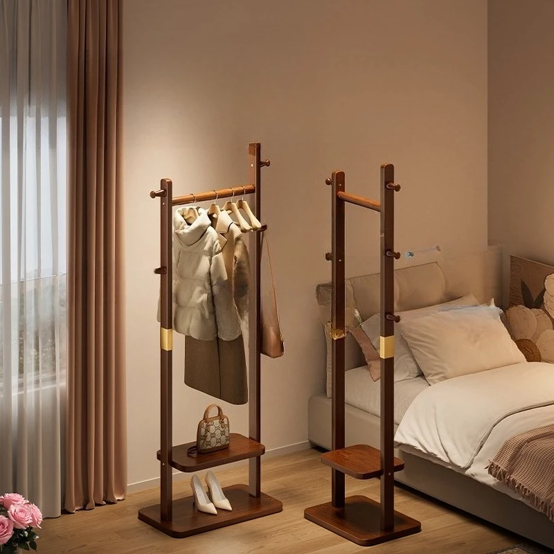 

Hanging hangers, bedroom floor-to-ceiling does not take up space, solid wood coat hangers
