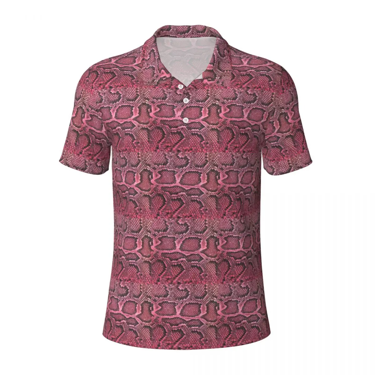 Snakeskin Print Polo Shirts Pink Animal Scales Casual Shirt Beach Streetwear T-Shirts Mens Short-Sleeved Design Oversized Top