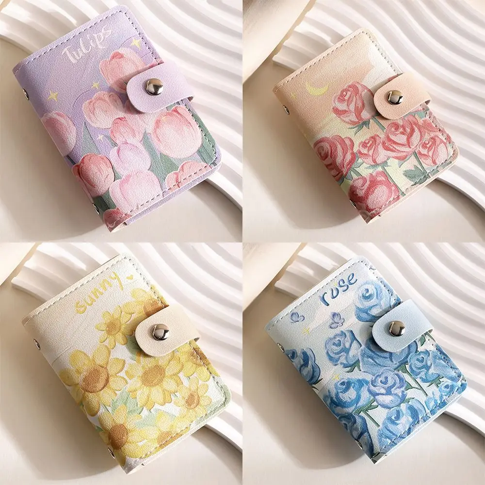 Fashion PU Leather Card Bag Flower Pattern Multiple Card Card Case Waterproof Card Holder for Teenagers Girls