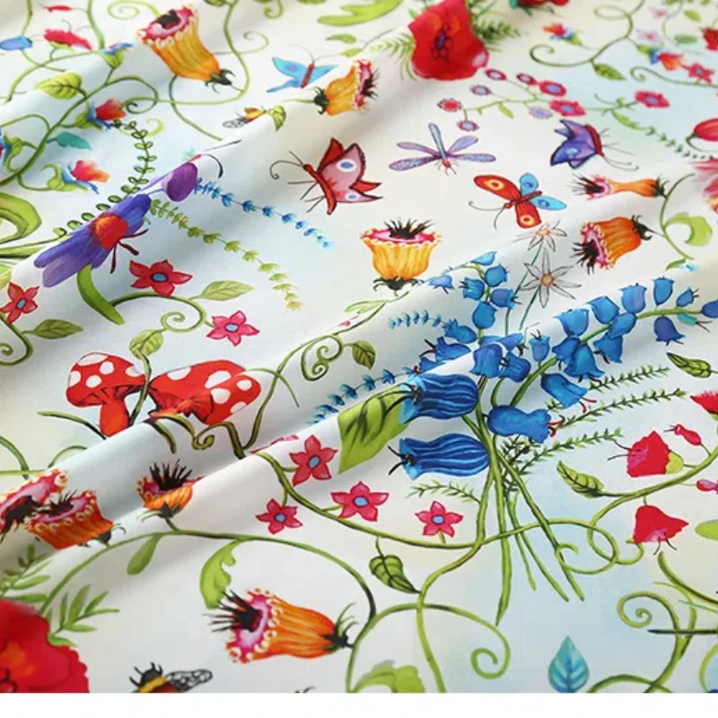 G Home Showroom High Ding Secret Garden Flower Vine Pattern Silk Double Crepe Digital Printed Fabric Customization