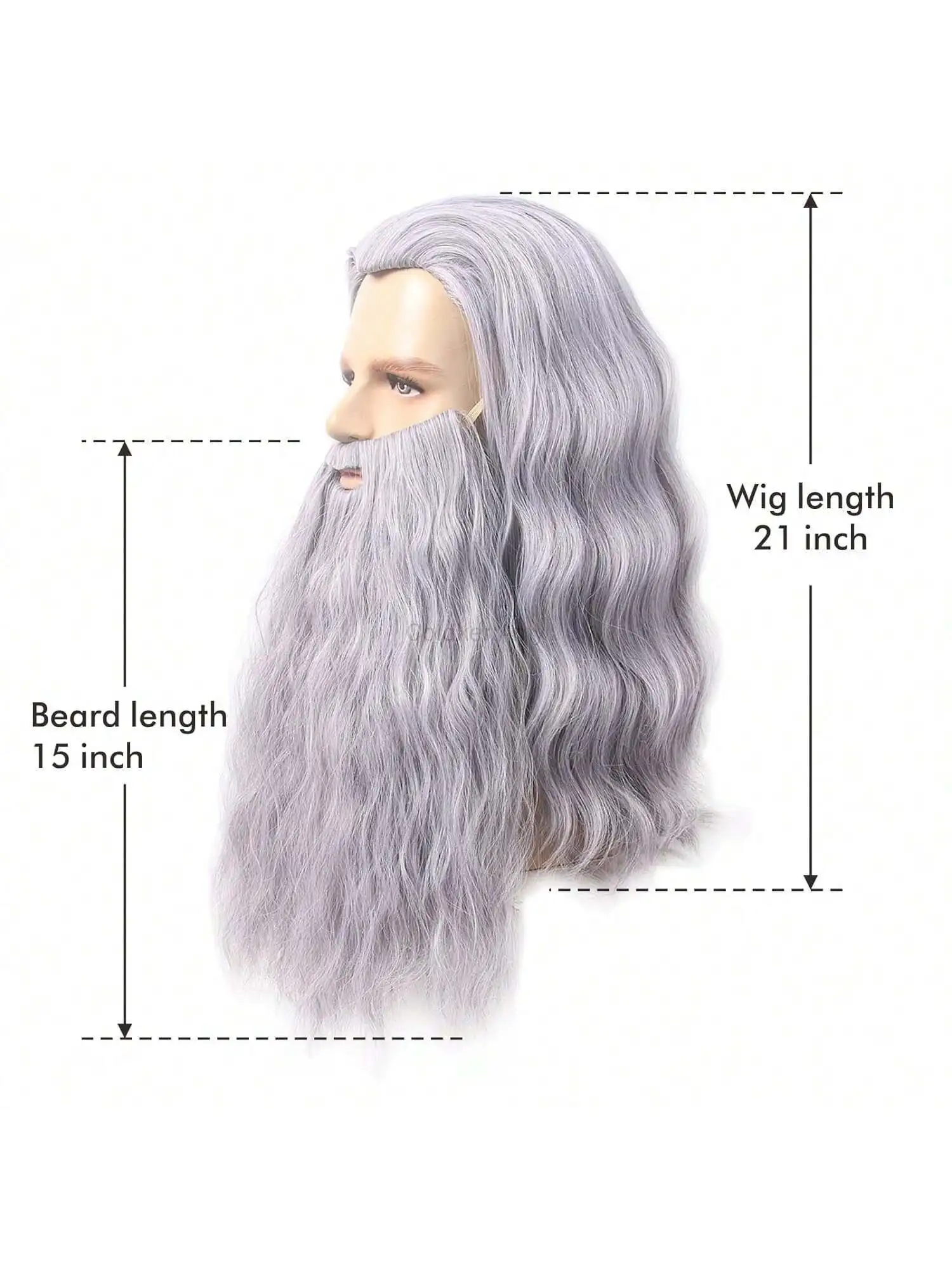 Peruca e barba de feiticeiro cinza para homens, fantasia de halloween, cosplay, festa, pai engraçado, acessório de fantasia para adultos, peruca de avó