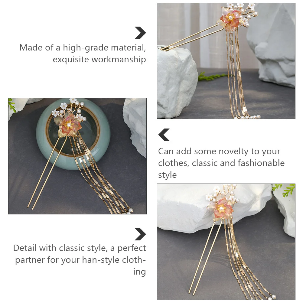 

1Pcs Retro Hairpin Alloy Tassel Flower Hanfu Hair Stick Chinese Style Hair Decor Vintage Headdress Flower Hairpin