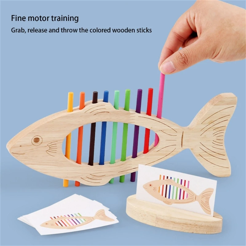 Y4QA Wooden Fishbone Educational Toy for Fine Motor Skorth Colors Classing Practice