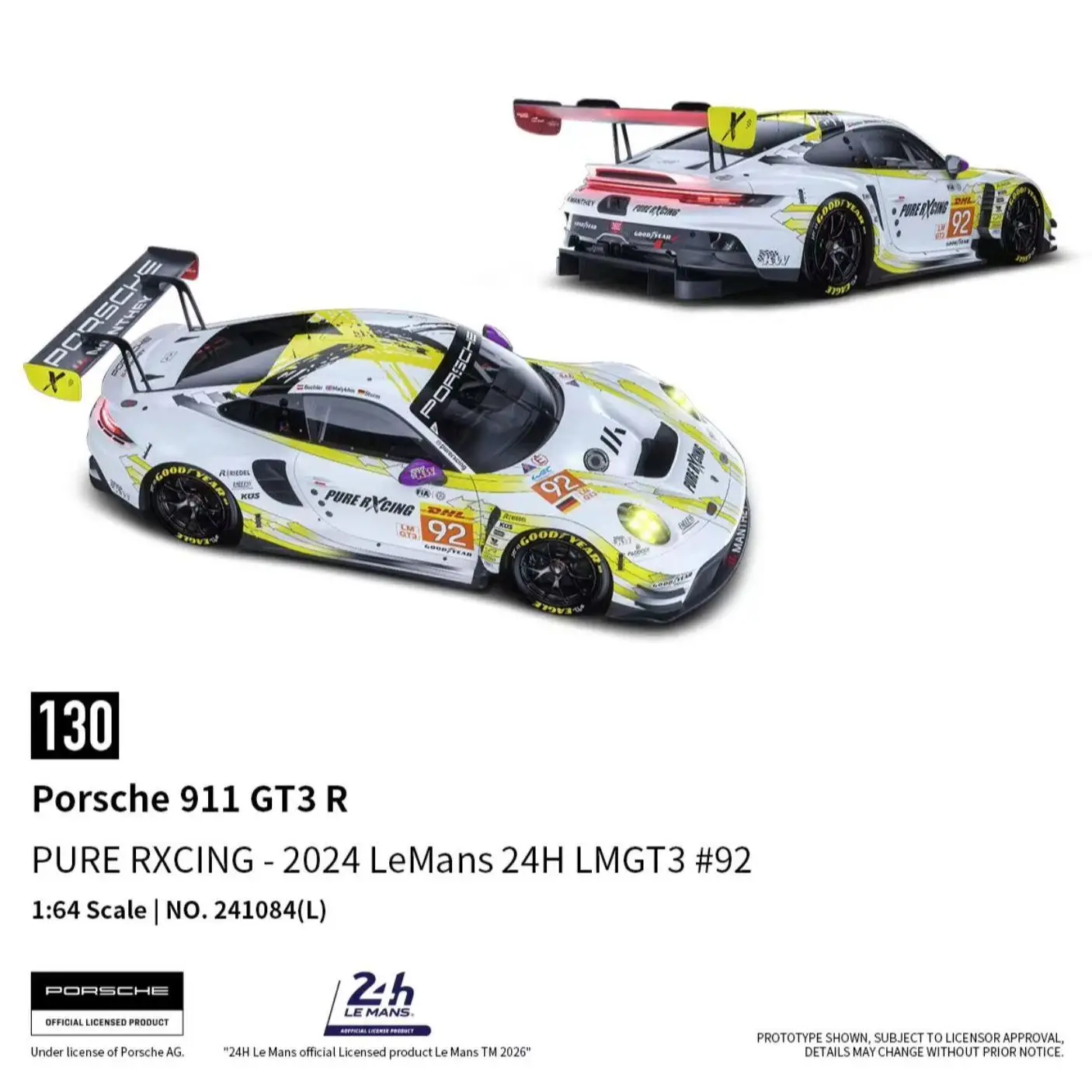 Pre-Sale 1:64 TH Porsche 911 GT3 R Le Mans 24H 2024 #91 #92 Alloy Diecast Model view 3