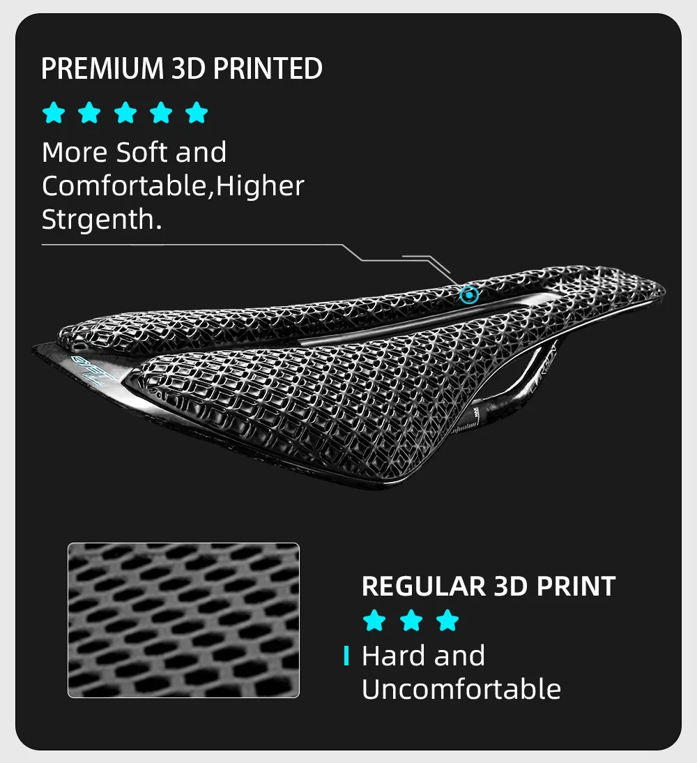 RYET Ultraleichter Carbon-Fahrradsattel 3D-Gedruckter Fahrradsitz 135/143mm Bike-Sattel für MTB Gravel Rennrad Fahrradteil – Detail 8