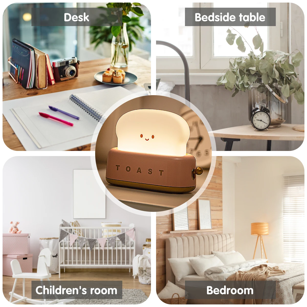 Toast Night Light Cute Bread LED Night Lamp Creative USB Charging Portable Bedroom Sleep Light Timer e dimmerabile